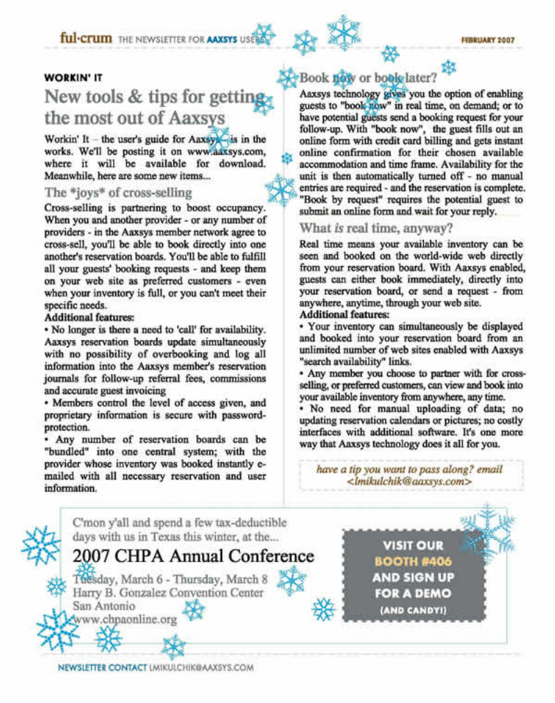 Corporate Housing Software Newsletter: February 2007 issue